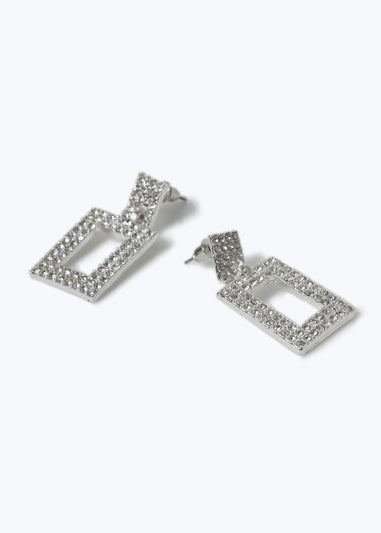 Muse Silver Crystal Rectangle Earrings