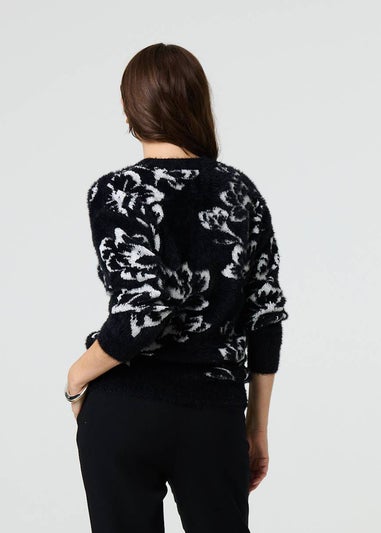 Izabel London Black Floral Soft Knit Long Sleeve Jumper