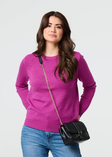 Izabel London Purple Embroidered Texture Long Sleeve Jumper