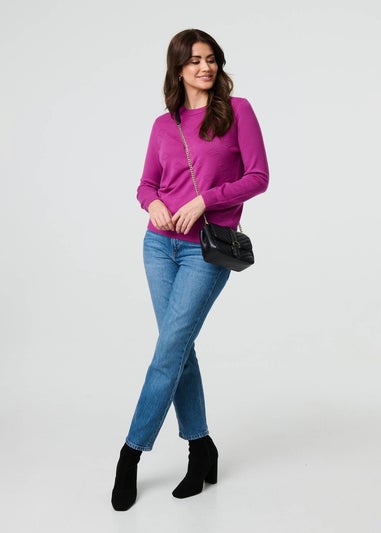 Izabel London Purple Embroidered Texture Long Sleeve Jumper