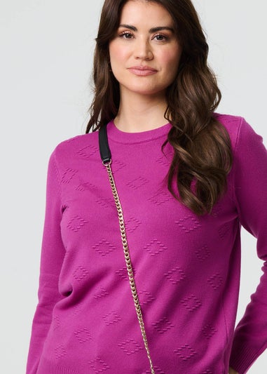 Izabel London Purple Embroidered Texture Long Sleeve Jumper