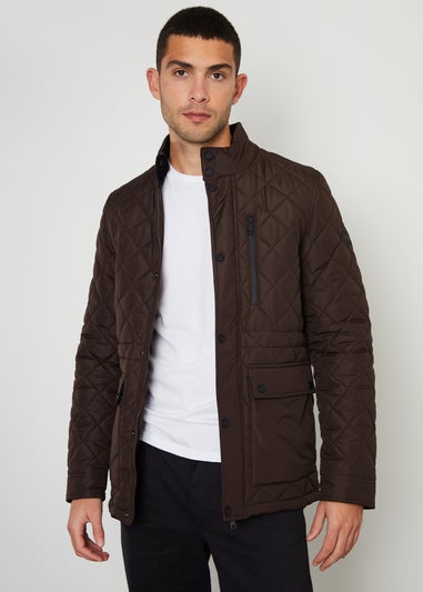 Threadbare Chocolate Showerproof Quilted Patch Pocket Jacket