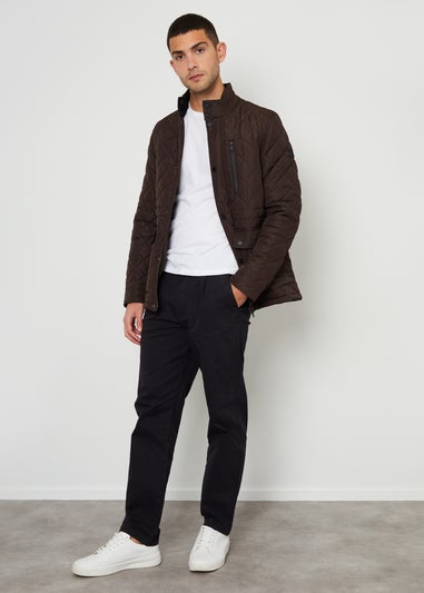 Threadbare Chocolate Showerproof Quilted Patch Pocket Jacket