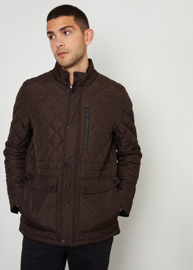 Threadbare Chocolate Showerproof Quilted Patch Pocket Jacket