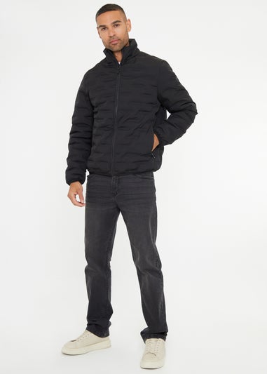 Threadbare Black Quilted Funnel Neck Padded Jacket