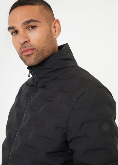 Threadbare Black Quilted Funnel Neck Padded Jacket