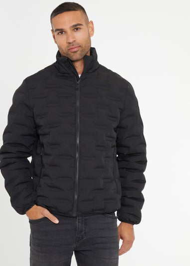 Threadbare Black Quilted Funnel Neck Padded Jacket