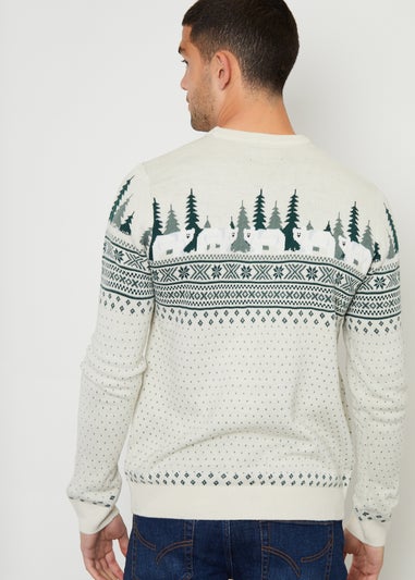 Threadbare Stone Geo Fairisle Crew Neck Christmas Jumper