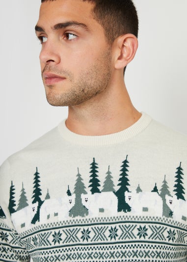Threadbare Stone Geo Fairisle Crew Neck Christmas Jumper