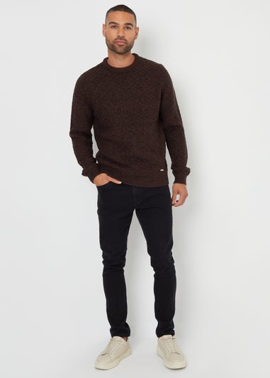 Threadbare Brown Textured Knit Crew Neck Jumper