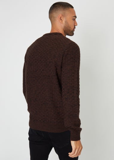 Threadbare Brown Textured Knit Crew Neck Jumper