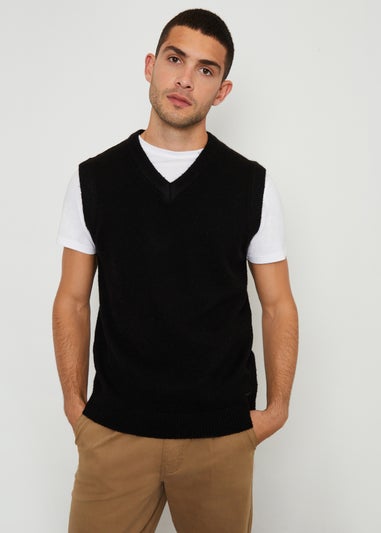 Threadbare Black V-Neck Knitted Vest