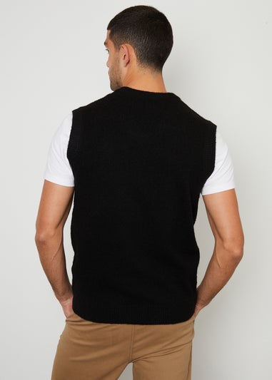 Threadbare Black V-Neck Knitted Vest