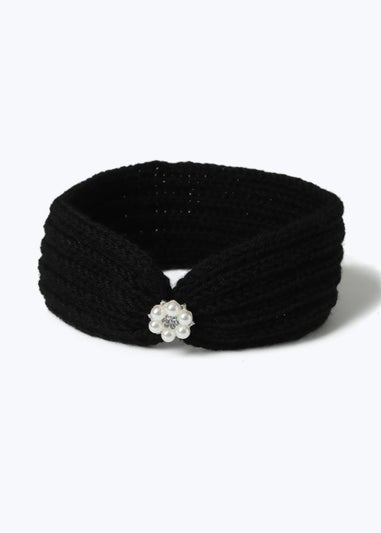 Muse Black Pearl Flower Knitted Headband