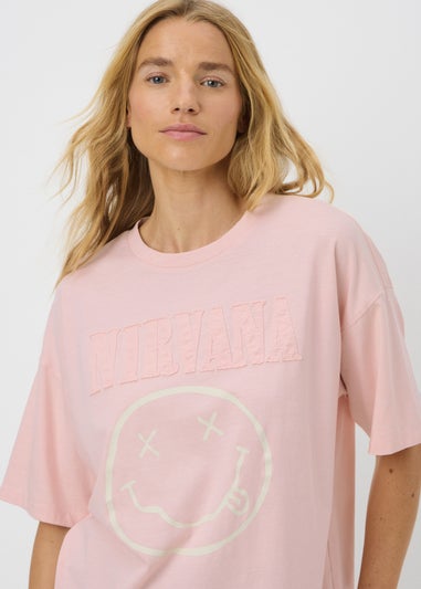 Nirvana Pink Frayed Graphic Box Fit T-Shirt