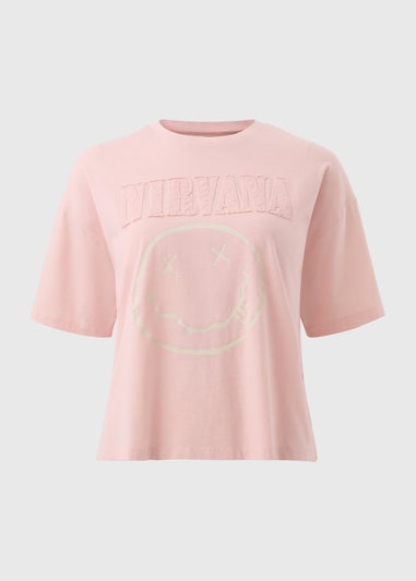 Nirvana Pink Frayed Graphic Box Fit T-Shirt