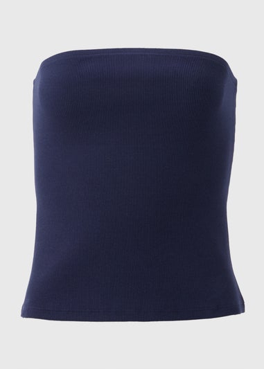 Navy Ribbed Bandeau Top