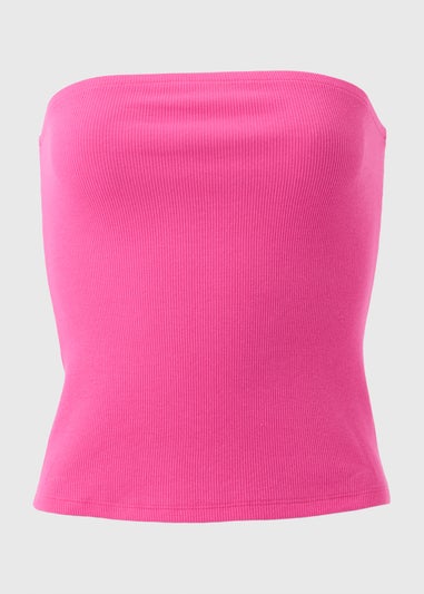 Pink Ribbed Bandeau Top