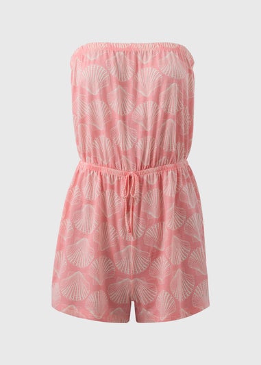 Peach Shell Print Bandeau Playsuit