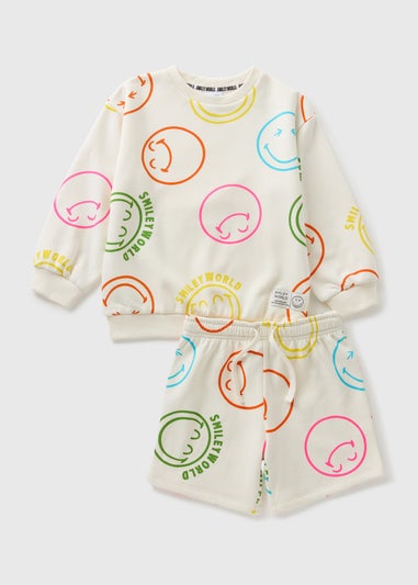 Kids Cream Smiley Sweatshirt & Short Set (1-13yrs)