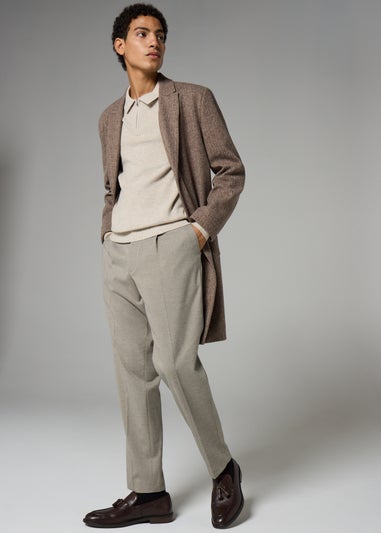 Taylor & Wright Stone Flannel Pleated Trousers