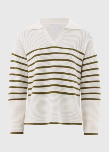 Green Striped Open Collar Jumper