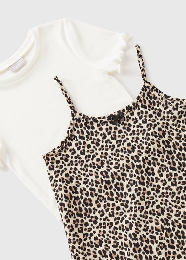 Girls Leopard 2 in 1 Crinkle Dress (7-15yrs)