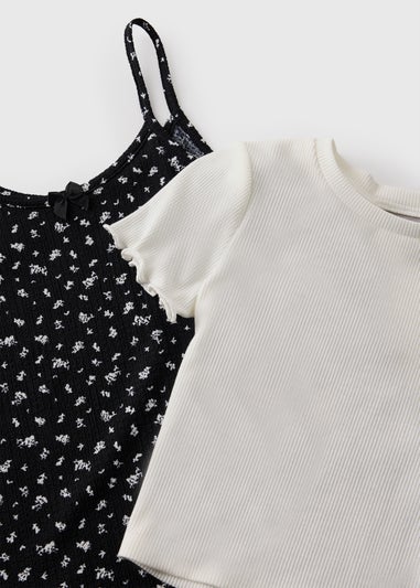 Girls Black Ditsy 2-in-1 Crinkle Dress (7-15yrs)