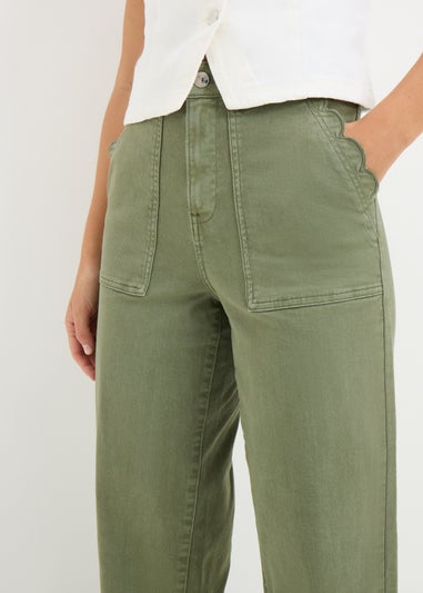 Green Scallop Edge Crop Jeans