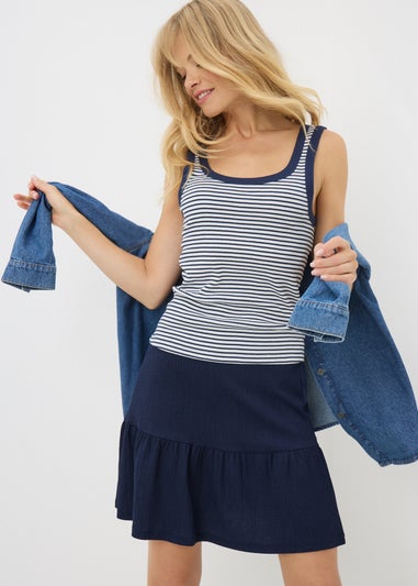 Navy Tiered Mini Skirt