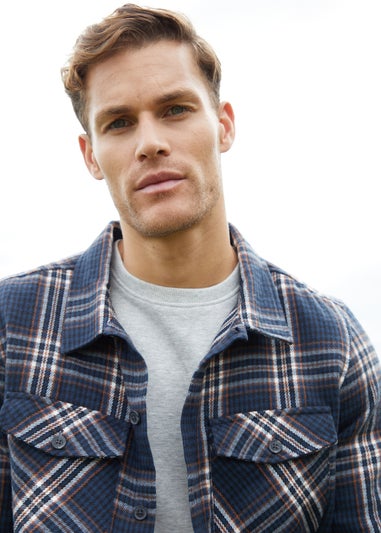 Threadbare Navy Brushed Check Shacket