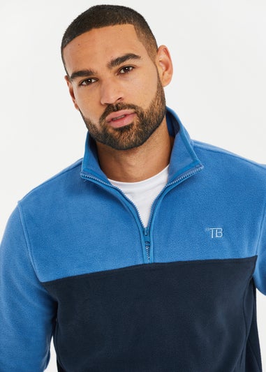 Threadbare Cobalt Two Tone Quarter Zip Fleece Jumper