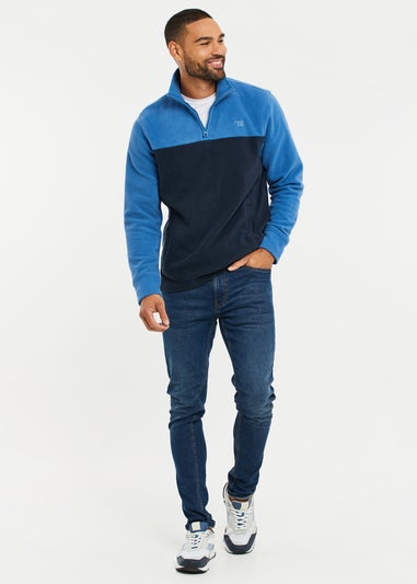 Threadbare Cobalt Two Tone Quarter Zip Fleece Jumper