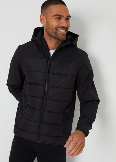 Threadbare Black Hooded Jacket With Padded Chest