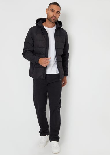 Threadbare Black Hooded Jacket With Padded Chest