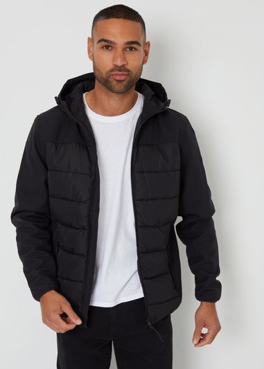 Threadbare Black Hooded Jacket With Padded Chest