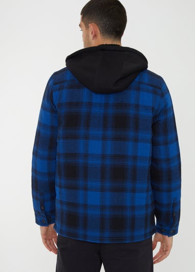 Threadbare Navy Check Shacket with Borg-Lined Hood