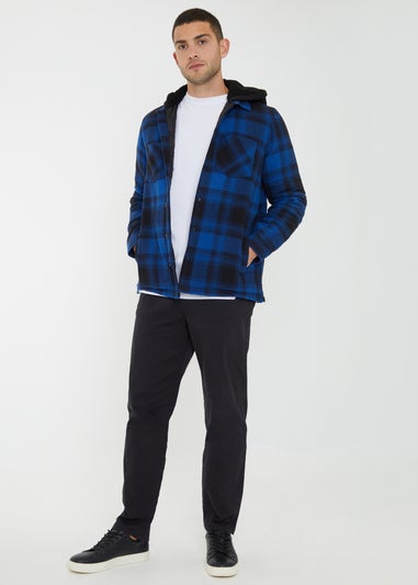 Threadbare Navy Check Shacket with Borg-Lined Hood