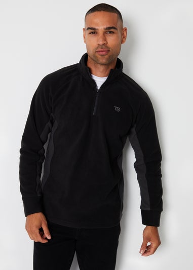 Threadbare Black Contrast Side Panel Quarter Zip Fleece