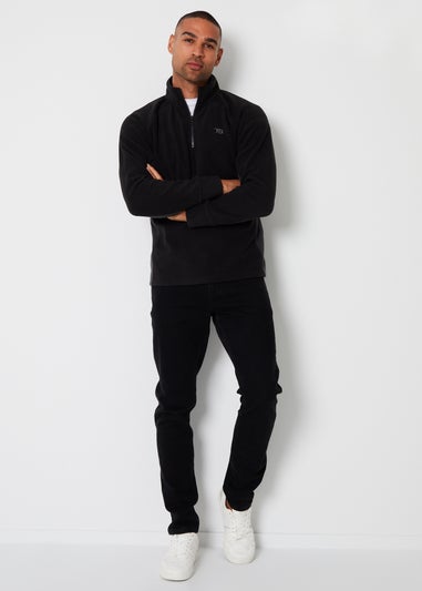 Threadbare Black Contrast Side Panel Quarter Zip Fleece