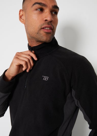 Threadbare Black Contrast Side Panel Quarter Zip Fleece