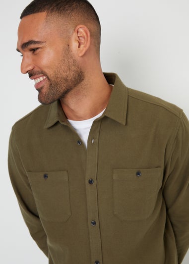 Threadbare Khaki Brushed Cotton Flannel Long Sleeve Shirt