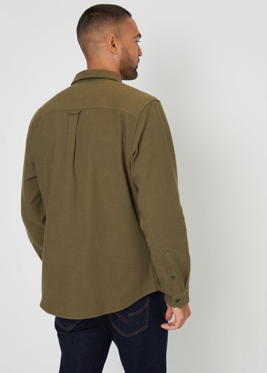 Threadbare Khaki Brushed Cotton Flannel Long Sleeve Shirt