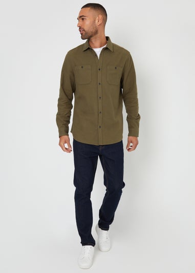 Threadbare Khaki Brushed Cotton Flannel Long Sleeve Shirt