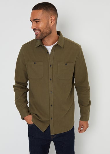 Threadbare Khaki Brushed Cotton Flannel Long Sleeve Shirt