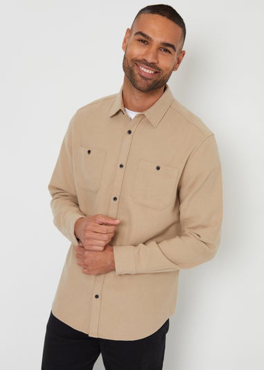 Threadbare Stone Brushed Cotton Flannel Long Sleeve Shirt