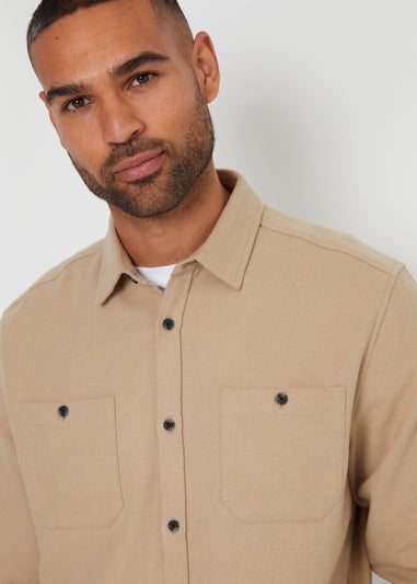 Threadbare Stone Brushed Cotton Flannel Long Sleeve Shirt