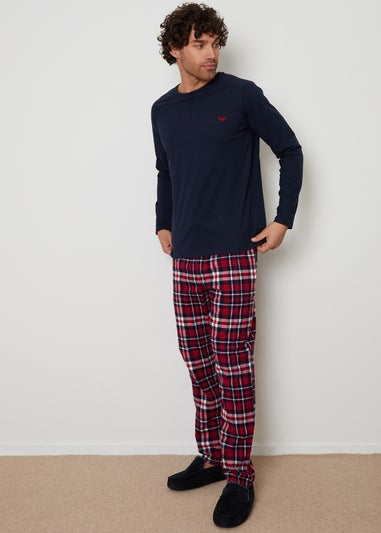 Threadbare Navy Cotton Blend Check Pyjama Set