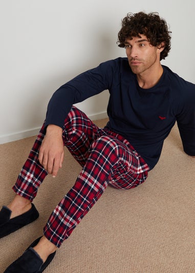 Threadbare Navy Cotton Blend Check Pyjama Set