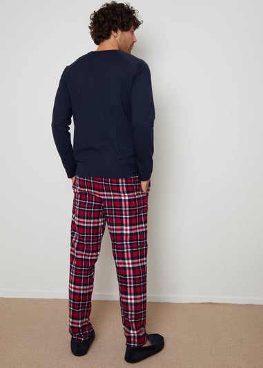 Threadbare Navy Cotton Blend Check Pyjama Set